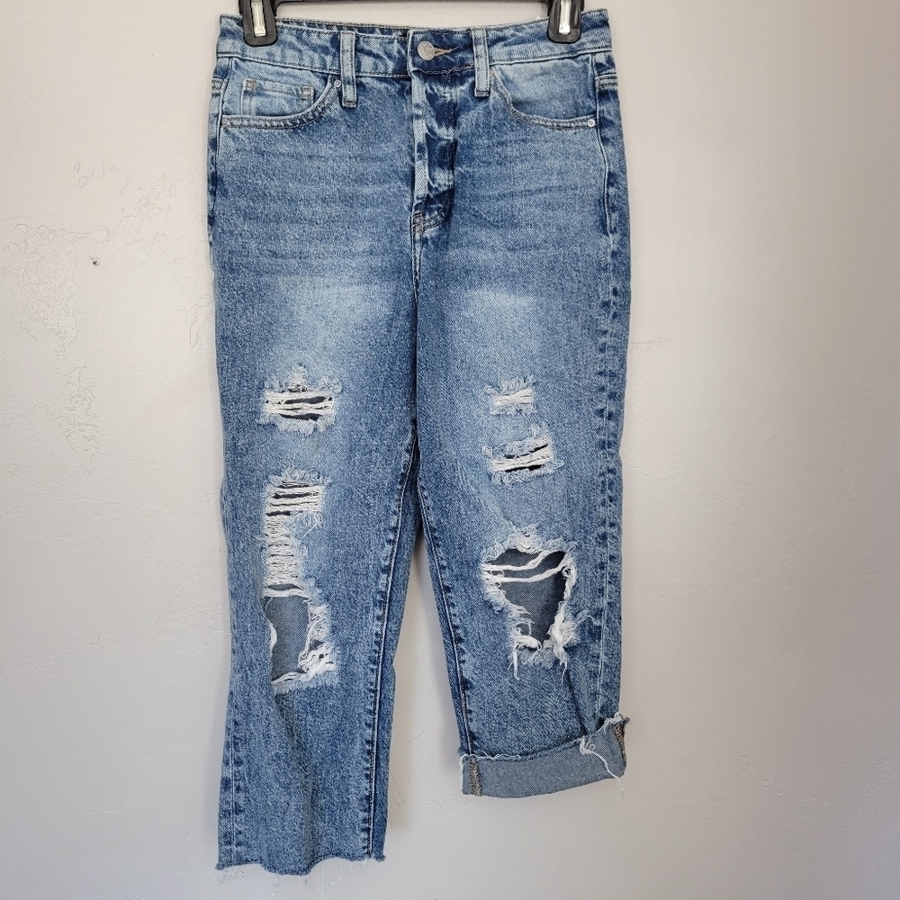 Simple Society Size 1 25 Distressed Cropped Denim Light Medium Wash 5 Button Fly